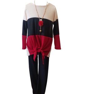 Girl 2 PCS Long Sleeve Color Block Christmas Blouse Top T-shirt Legging Red Sale